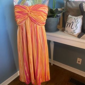 Strapless silky sherbet inspired summer dress zipper back / knee length